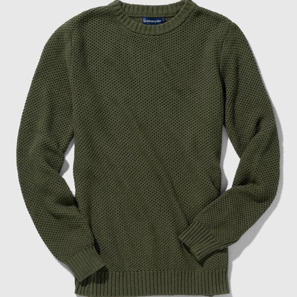 UNITED BY BLUE Sweater Mens XL Green Cotton Pique Crew Neck Loden Pullover NWT - Picture 1 of 15